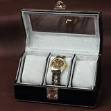 灵芳LF-018皮革手表盒木质带锁手表收纳盒带天窗三位手表收藏礼物