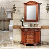 欧式仿古风红橡木实木柜体浴室柜天然大理石台面组合落地式橡木柜