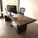 美式铁艺实木电脑桌书桌台式家用简约现代笔记本办公桌原木电脑桌