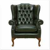 美式乡村墨绿色皮艺单人沙发椅老虎椅欧式时尚拉扣休闲椅会所椅子