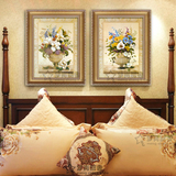 高档美式欧式现代仿油画有框双联沙发背景墙画挂画客厅装饰画花卉