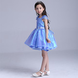 夏季迪士尼公主裙女童装韩版蓝色连衣裙儿童蕾丝中大童灰姑娘裙子