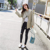 2016秋装新款韩版学生宽松纯色百搭中长款长袖系带风衣女英伦外套