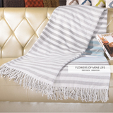 出口外贸蓝白色条纹休闲毯盖毯空调毯搭毯沙发毯子样板房装饰搭巾