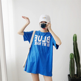 韩国夏季新款字母短袖t恤女 宽松 中长款韩范学生bf风潮休闲上衣