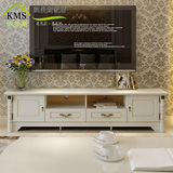 凯美斯 美式乡村电视机柜组合玻璃地柜 北欧白色客厅实木单门酒柜