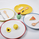 日式陶瓷餐具10寸平盘 家用浅盘创意水果盘圆形大盘纯色菜盘子
