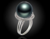 天然海水黑珍珠戒指天然10-11mm正圆强光925银开口送妈妈