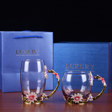 LUXURY珐琅彩水杯花茶杯果汁杯耐热水晶玻璃杯咖啡杯情侣对杯创意