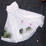一缕烟转 清水溪中国风手绘女装荷花纯白复古改良汉服周边中长裙
