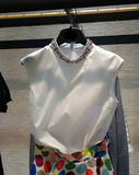 艾哥弟斯2016春夏新款专柜正品代购钉珠立领修身无袖衬衫上衣女装