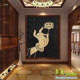 中式佛手玄关无缝墙布大型3D壁画墙纸瑜伽馆会所走廊东南亚壁纸
