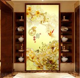 中式立体大型壁画客厅走廊过道玄关壁纸中国风牡丹九鱼图无缝墙纸
