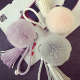包邮韩国创意流苏女性钥匙扣汽车钥匙链挂件獭兔毛球毛绒挂饰礼物