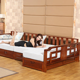 实木沙发组合中式客厅现代沙发床推拉组装水曲柳冬夏两用木质沙发
