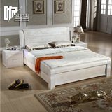 水曲柳床简约现代实木床白色床双人床 1.8米1.5m气压储物高箱婚床