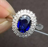 天然斯里兰卡蓝宝石戒指  18k白金钻石镶嵌 项链 耳钉