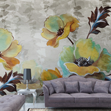客厅卧室电视背景墙纸 欧式简约田园花卉壁画风情繁花涂鸦壁纸