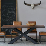 北欧做旧复古餐桌实木大长桌铁艺写字台个性创意时尚会议办公桌