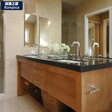 简约现代浴室柜组合美式落地卫浴柜卫生间橡木实木双盆洗手洗脸盆