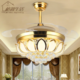 欧式隐形水晶风扇吊灯家用客厅餐厅卧室灯LED遥控简约金色吊扇灯