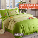 美式儿童床品四件套全纯棉1.2米1.5m1.8草绿色小动物可爱被罩床单