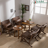 北欧咖啡厅单人沙发椅子售楼部洽谈桌椅复古茶几组合实木休闲椅子