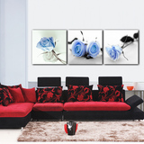 三联画壁画简约蓝玫瑰 客厅装饰画现代简约无框画 卧室床头无框画