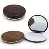 巧克力夹心饼干化妆镜随身便携梳妆镜折叠美容镜带梳子奥利奥圆镜