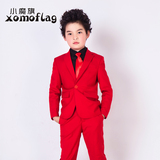男童西装套装红色花童礼服 宝宝钢琴演出服 儿童主持人小西服外套