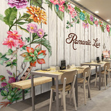 复古手绘浪漫花卉工业木纹墙纸田园大型壁画酒吧咖啡餐厅卧室壁纸