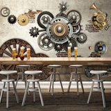 重金属齿轮复古怀旧个性壁画酒吧咖啡厅KTV茶餐厅墙纸网咖壁纸