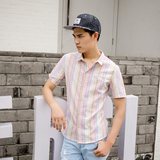 夏季男士短袖格子衬衫商务潮流修身韩版薄款英伦条纹青年常规衬衣