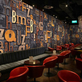 复古立体3D字母木纹大型壁画咖啡店发廊休闲吧西餐厅酒吧墙纸壁纸