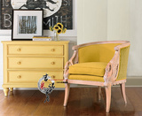 美式乡村黄色雕花实木沙发椅休闲椅梳妆椅书椅欧式宜家床头柜边几