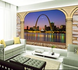 大型无缝墙纸高档罗马柱3D风景城市夜景背景墙客厅电视机壁画壁纸