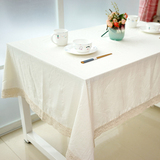 欧式复古米白纯棉麻桌布台布拼接纯棉花边环保无味健康成品定制