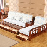 实木沙发组合推拉两用沙发床储物贵妃三人现代中式水曲柳客厅家具