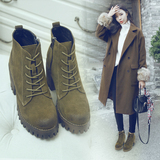 2015秋冬新款欧美粗跟圆头短靴真皮高跟时尚马丁靴加绒保暖女靴子