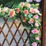 仿真玫瑰管道塑料花假花藤条空调管室内装饰批发