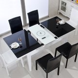 简约现代小户型钢化玻璃电磁炉餐桌长方形饭桌伸缩实木餐桌椅组合
