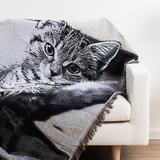 美式乡村复古猫咪毯子棉毯子空调毯毛巾毯盖巾盖毯沙发巾彩色线毯