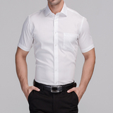夏季薄款男士短袖衬衫纯色白修身条纹职业工装工作服半袖商务青年