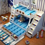 地中海子母床高低床儿童实木上下床成人多功能双层床母子床梯柜床