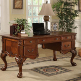 美式实木书桌 欧式老板办公桌 书房仿古电脑桌白色写字台 特价