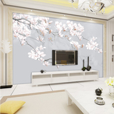 现代中式电视背景墙壁纸3d客厅无缝背景墙壁画玉兰花卉墙纸壁画