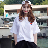 夏装新款白色中袖t恤女宽松学生韩版中长款印花纯棉大码体恤潮
