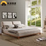 布艺床 北欧可拆洗双人床1.8米布床小户型实木床简约现代软床婚床