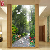 3D立体玄关背景墙纸走廊过道壁纸 空间延伸竖版壁画无缝整张竹林