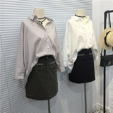 韩国2day正品 2016秋装新款宽松蝙蝠袖衬衫女通勤OL纯色衬衣 潮
